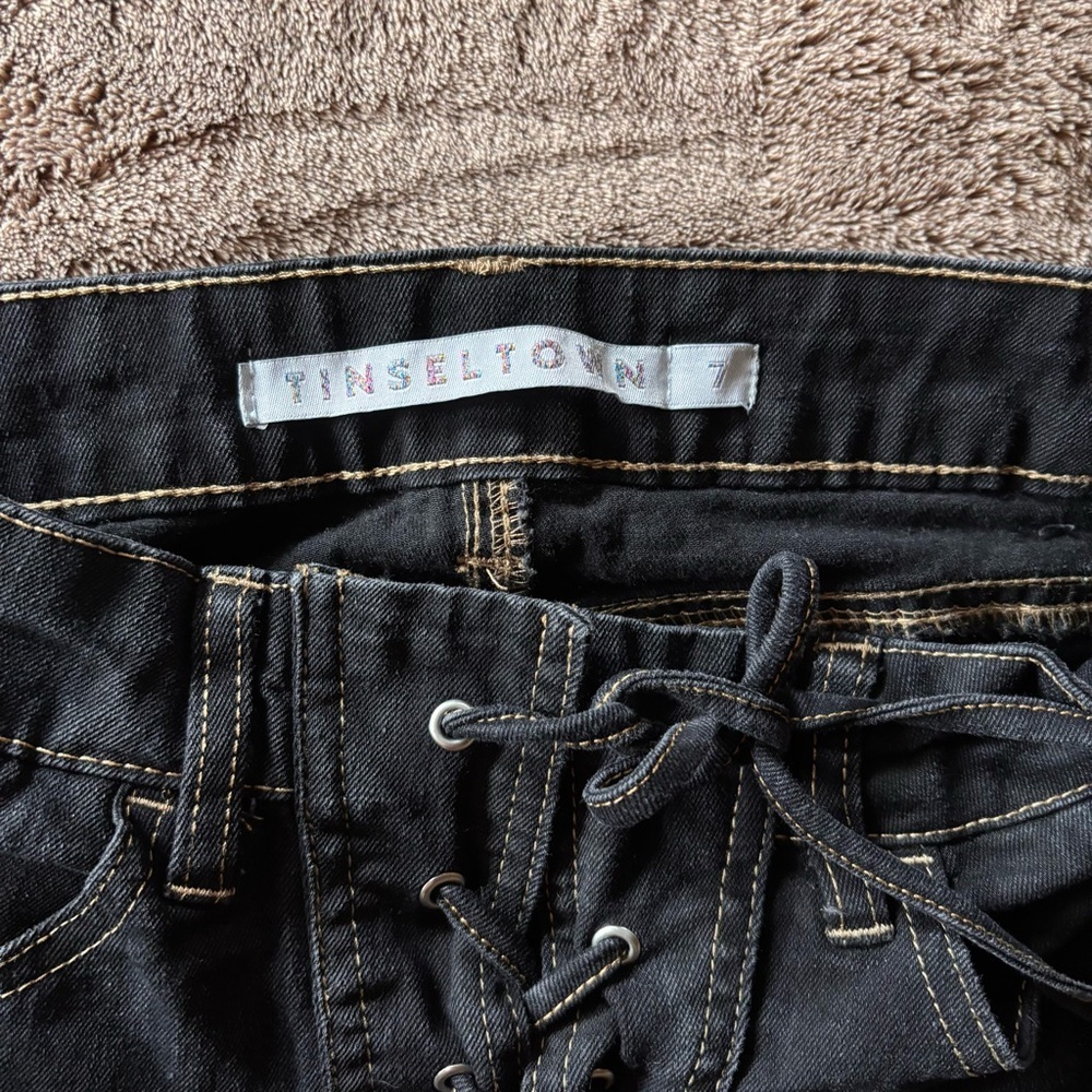 Tinseltown Black Flare Jeans with Lace-Up Front - Picture 2 of 9